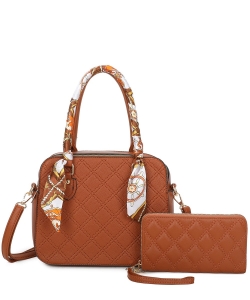 Quilted Scarf Top Handle 2-in-1 Satchel LF470S2 BROWN